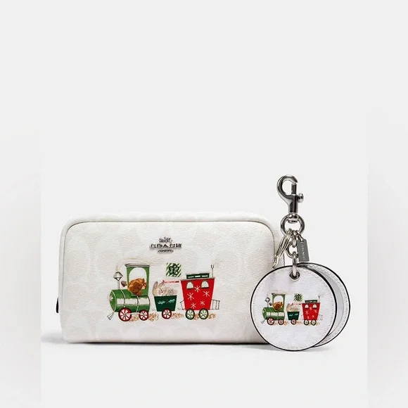 Coach Boxed Small Boxy Cosmetic Case And Mirror Bag Charm In Signature Canvas - Picture 2 of 6